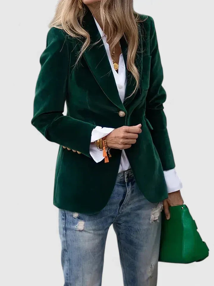 Dagmara - Blazer De Veludo De Botões Simples