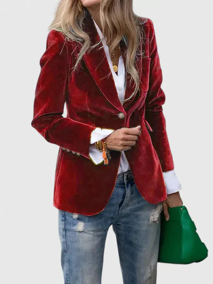 Dagmara - Blazer De Veludo De Botões Simples
