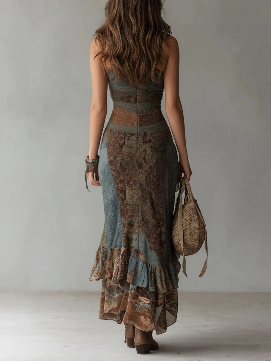 Tihana - Vestido Longo Assimétrico Com Estampado étnico