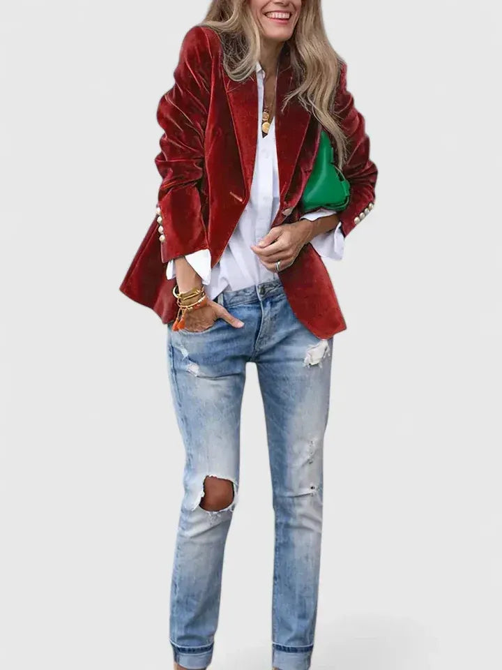 Dagmara - Blazer De Veludo De Botões Simples