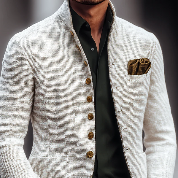 Artjom - Casaco casual em tweed liso com gola alta