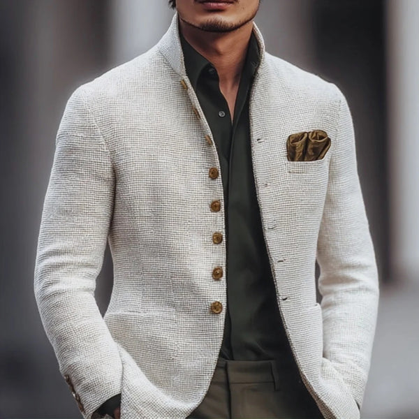 Artjom - Casaco casual em tweed liso com gola alta