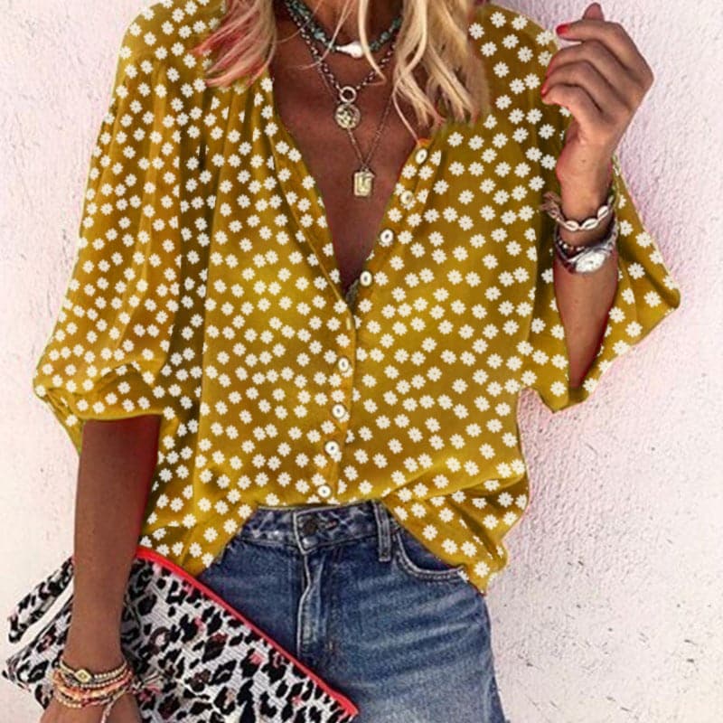 Nathally - Blusa De Manga Curta Com Botões