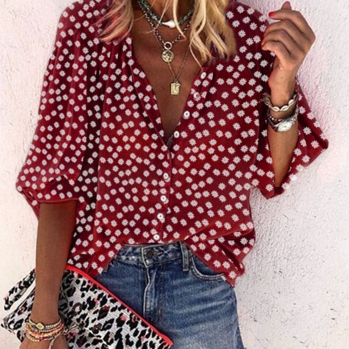 Nathally - Blusa De Manga Curta Com Botões