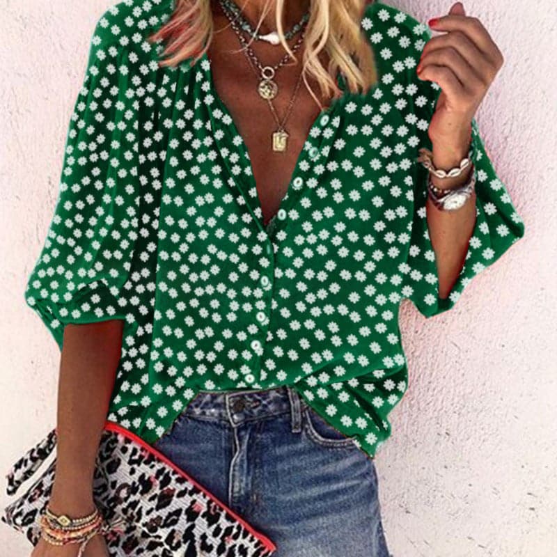 Nathally - Blusa De Manga Curta Com Botões