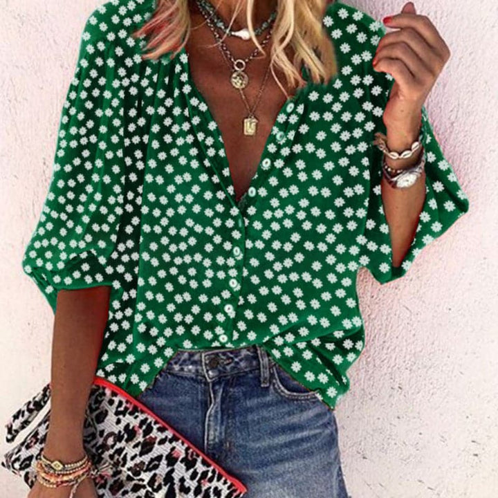 Nathally - Blusa De Manga Curta Com Botões