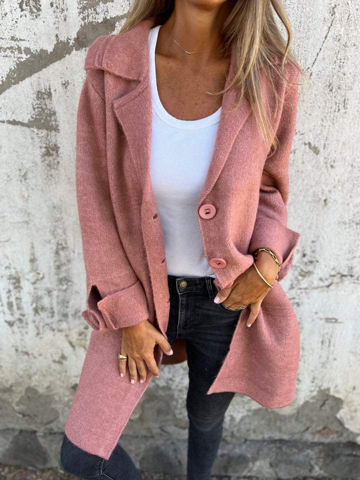Baylea - Casaco Longo Casual de lã Com Lapela e Botões Simples
