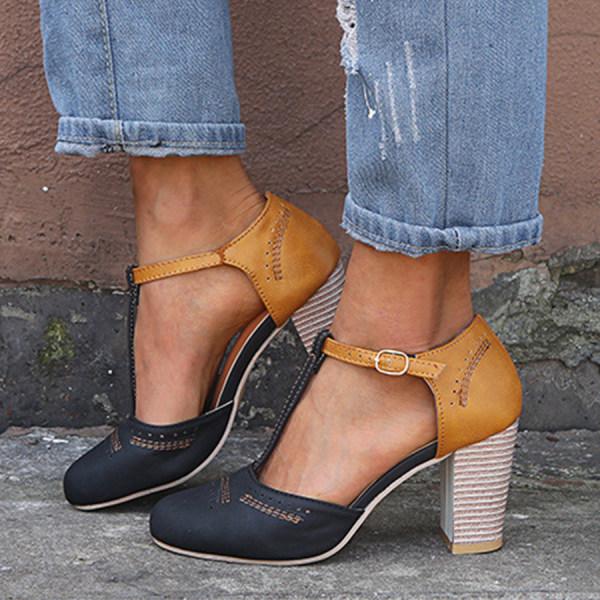 Minha - Sapatos Com Salto Grosso e Tira em T