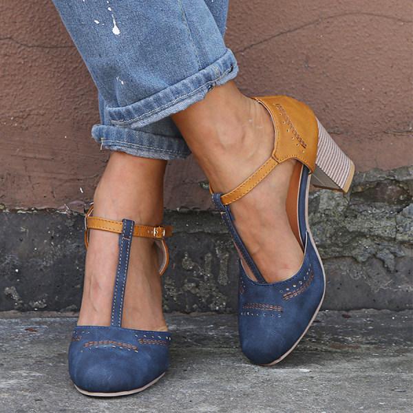 Minha - Sapatos Com Salto Grosso e Tira em T