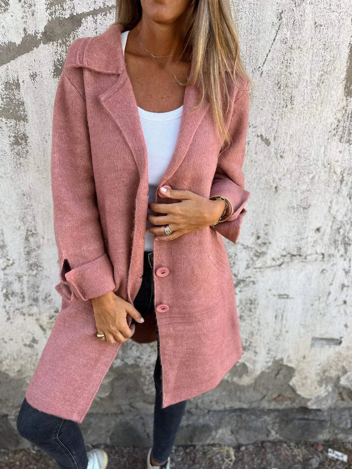 Baylea - Casaco Longo Casual de lã Com Lapela e Botões Simples