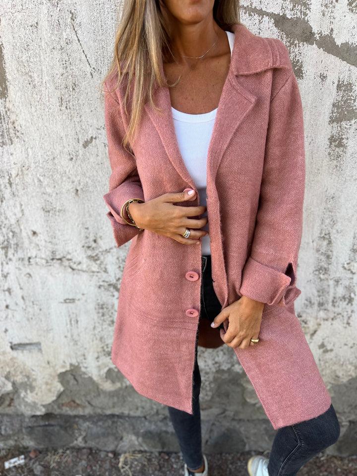 Baylea - Casaco Longo Casual de lã Com Lapela e Botões Simples