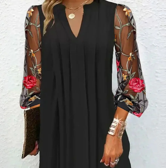 Victoire - Mini Vestido Elegante Com Mangas Transparentes