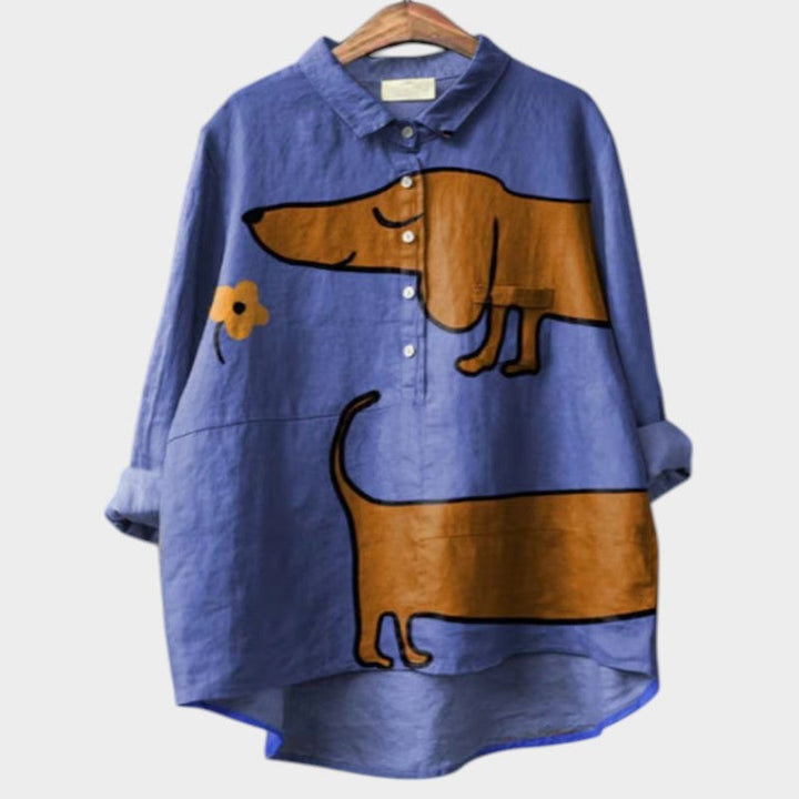 Dovile - Blusa Elegante Com Estampa de Cachorro