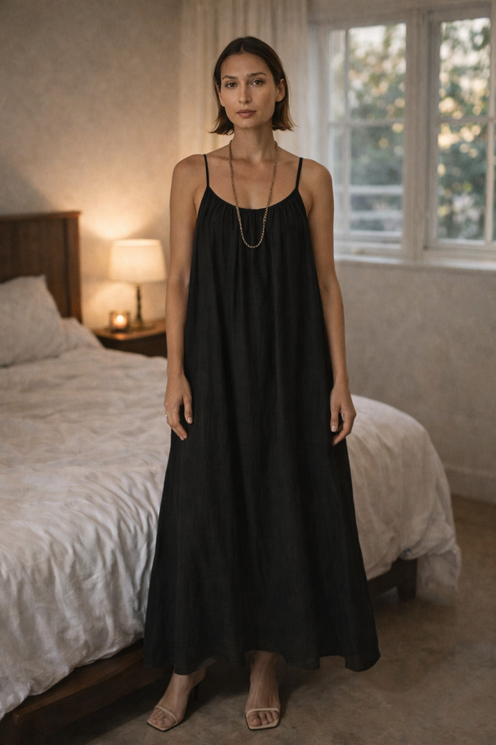 Buvini - Vestido Elegante de Verão Para Usar em Casa Com Costas Descobertas