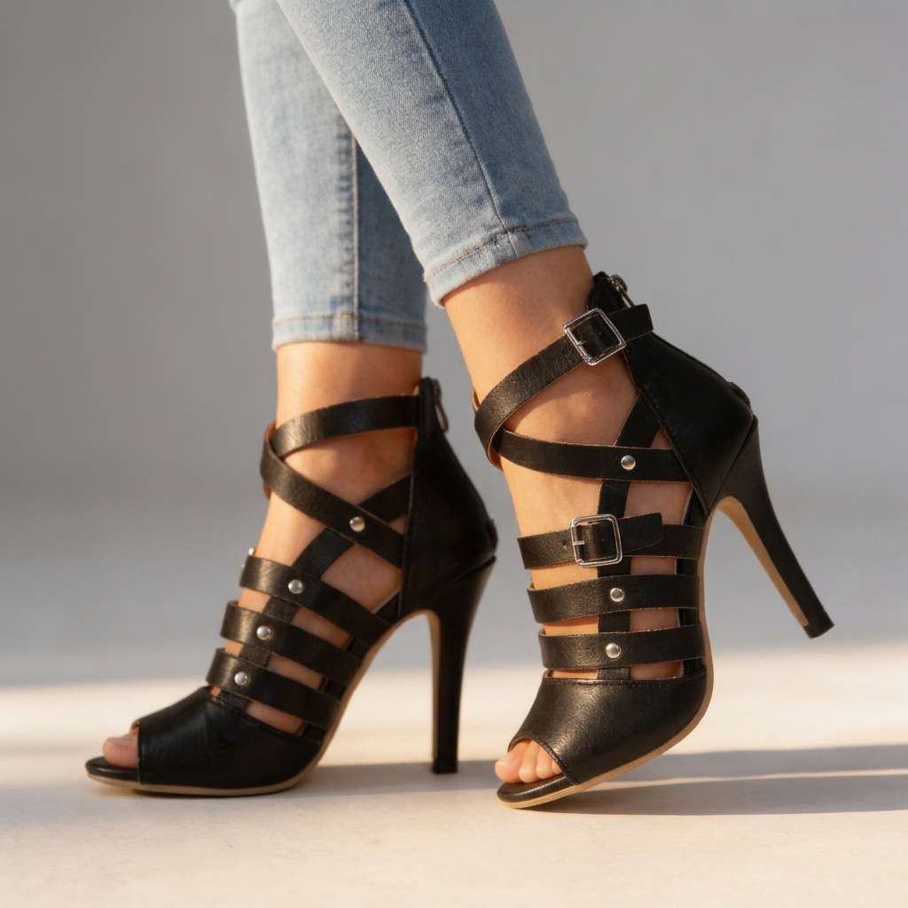 Afsana - Sapatos De Salto Aberto Com Tiras Cruzadas
