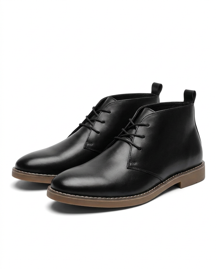 Mathyas -   Botas de Cano Curto Tipo Chukka em Pele Com Atacadores