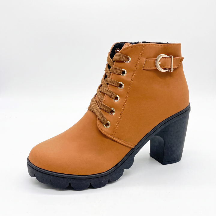 Rijona - Botas de cano curto com salto grosso, fivela e atacadores