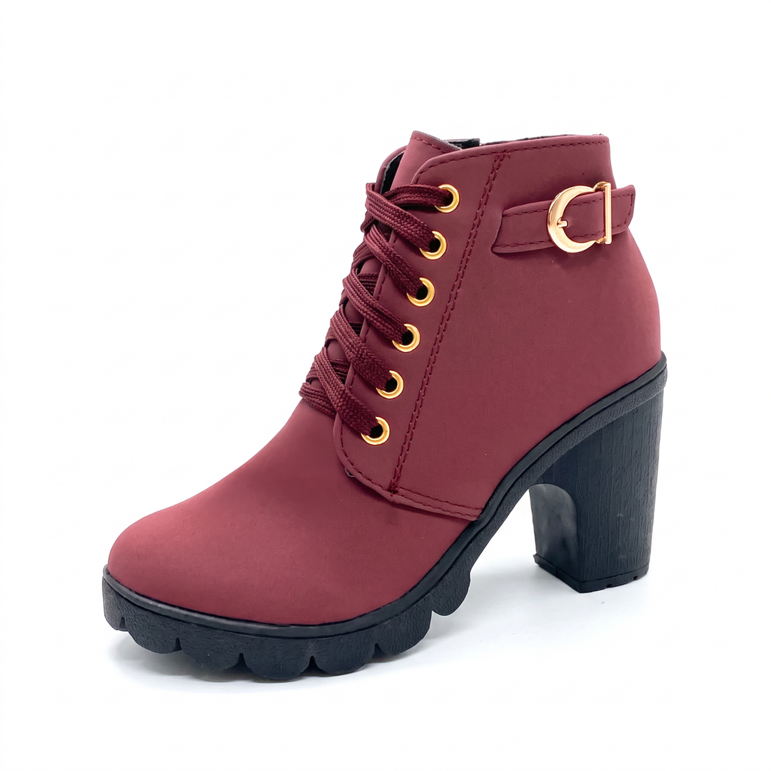 Rijona - Botas de cano curto com salto grosso, fivela e atacadores