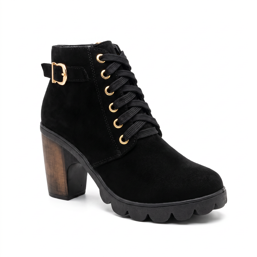 Rijona - Botas de cano curto com salto grosso, fivela e atacadores