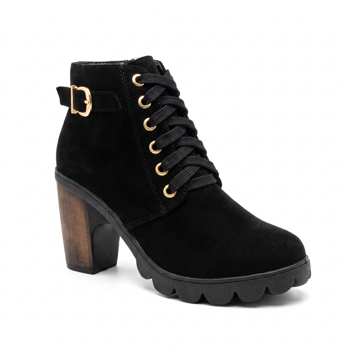 Rijona - Botas de cano curto com salto grosso, fivela e atacadores