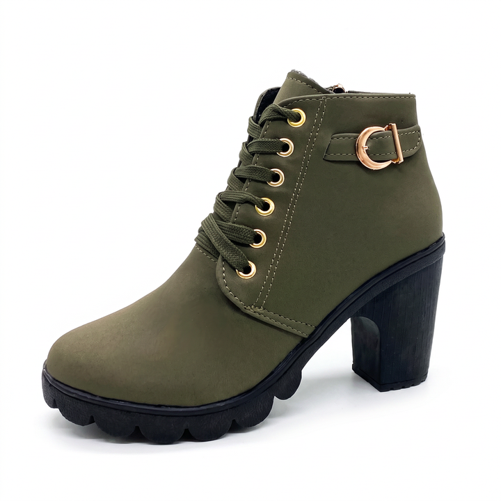 Rijona - Botas de cano curto com salto grosso, fivela e atacadores