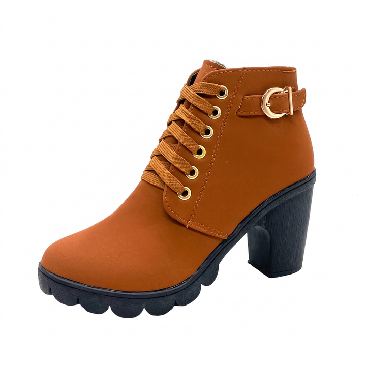 Rijona - Botas de cano curto com salto grosso, fivela e atacadores