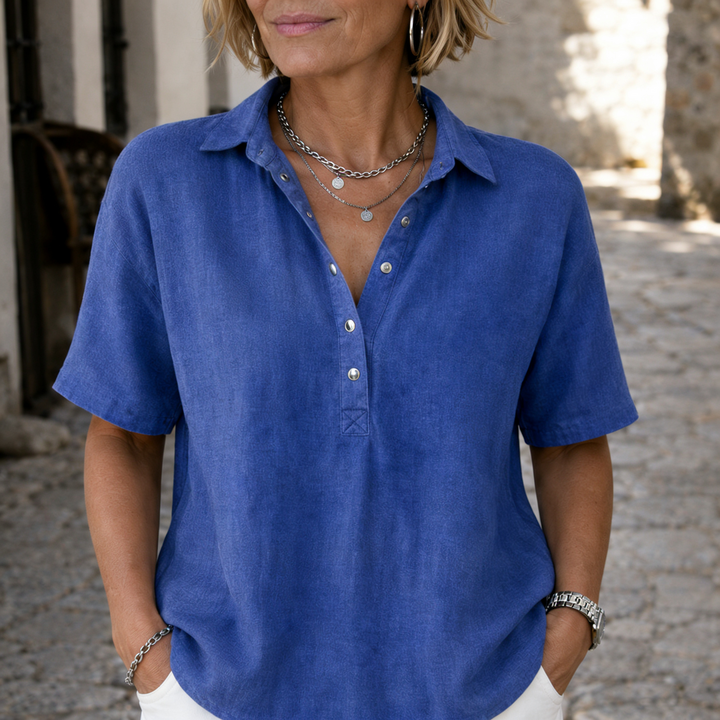 Nawel - Blusa Elegante Com Gola E Botões