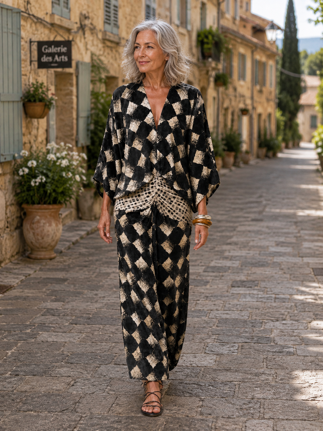 Meeria - Vestido Maxi Com Decote Em V Folgado E Estampado