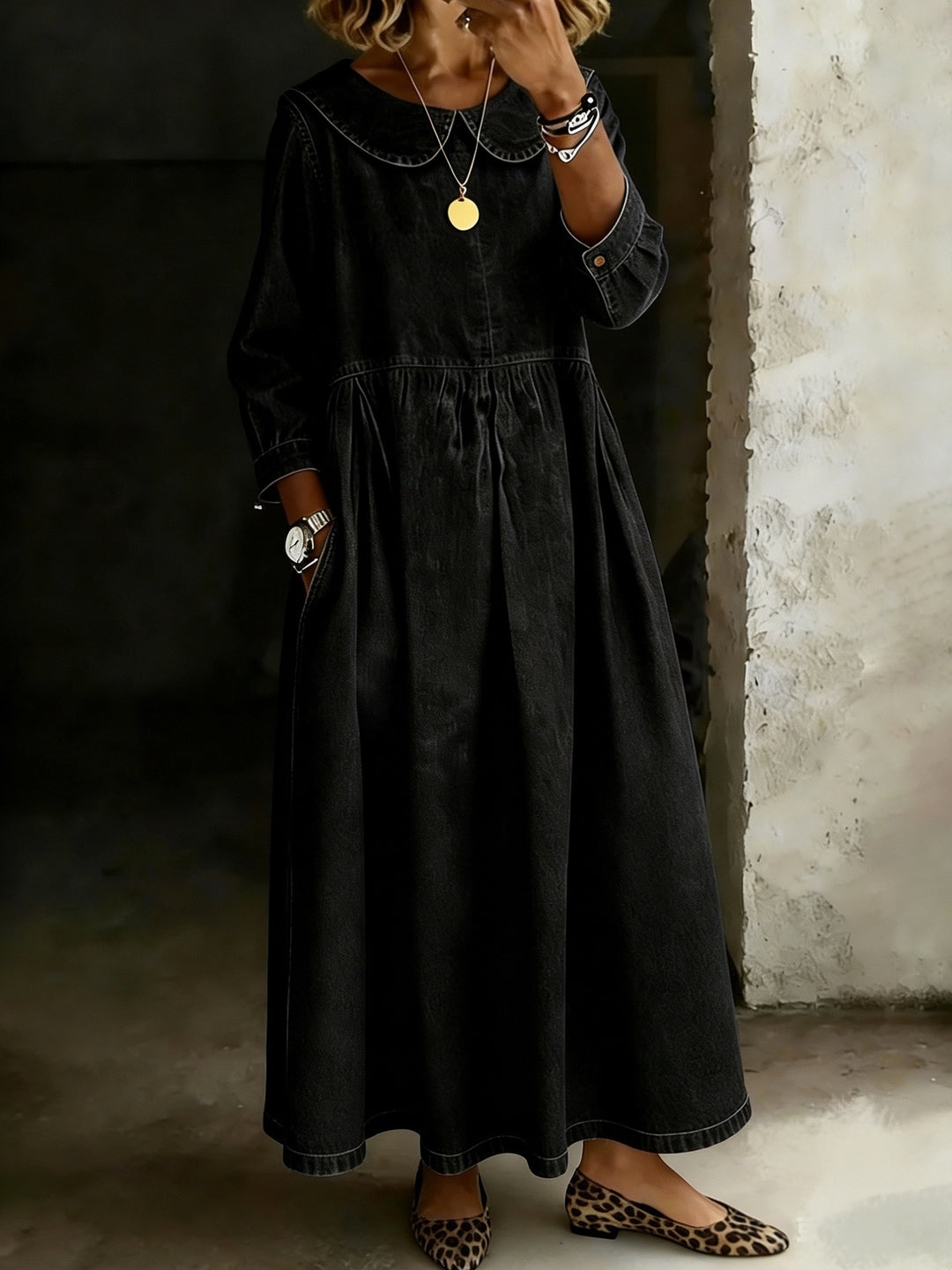 Dasol - Vestido De Ganga De Manga Comprida
