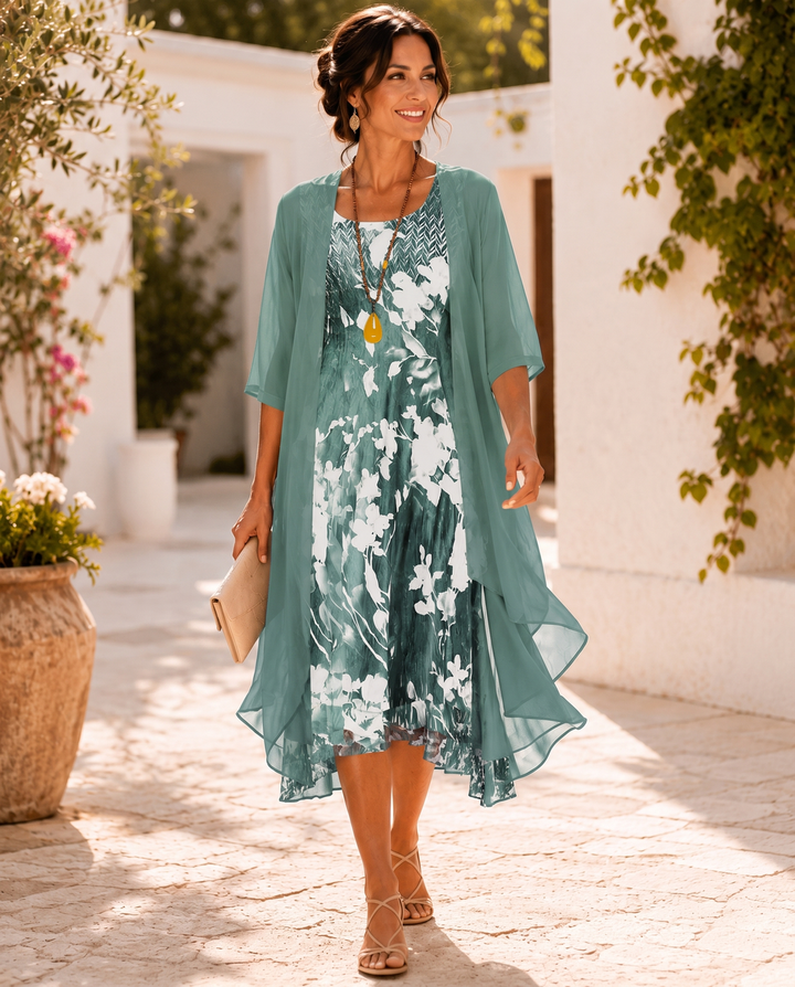Willina - Vestido Midi De Dois Peças Em Chiffon Com Estampado Floral