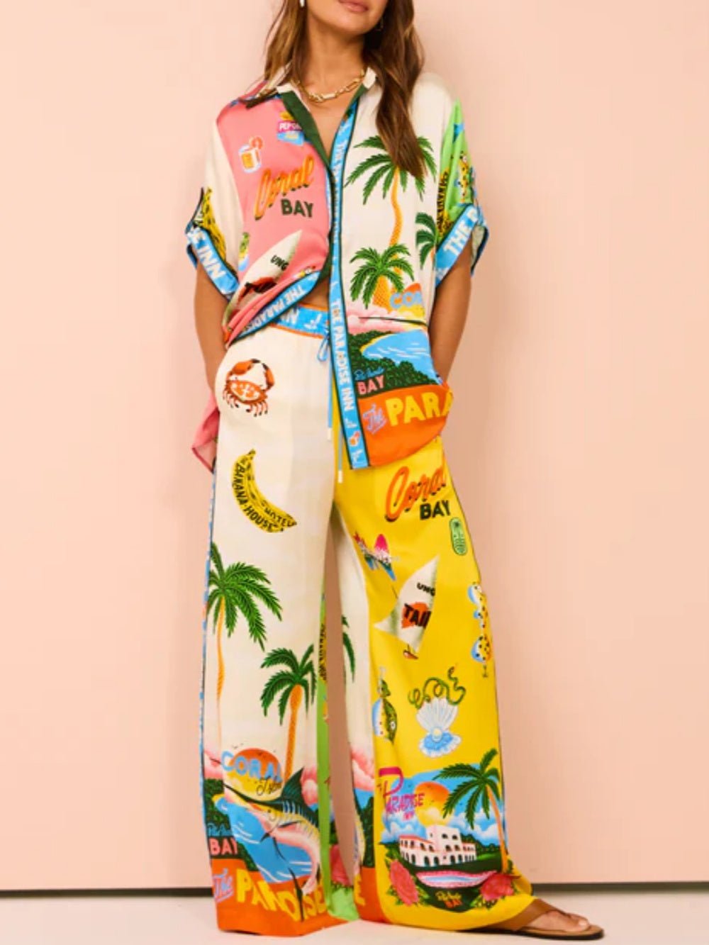 Renila - Conjunto Estampado Estilo De Verão em Praia Do Sol