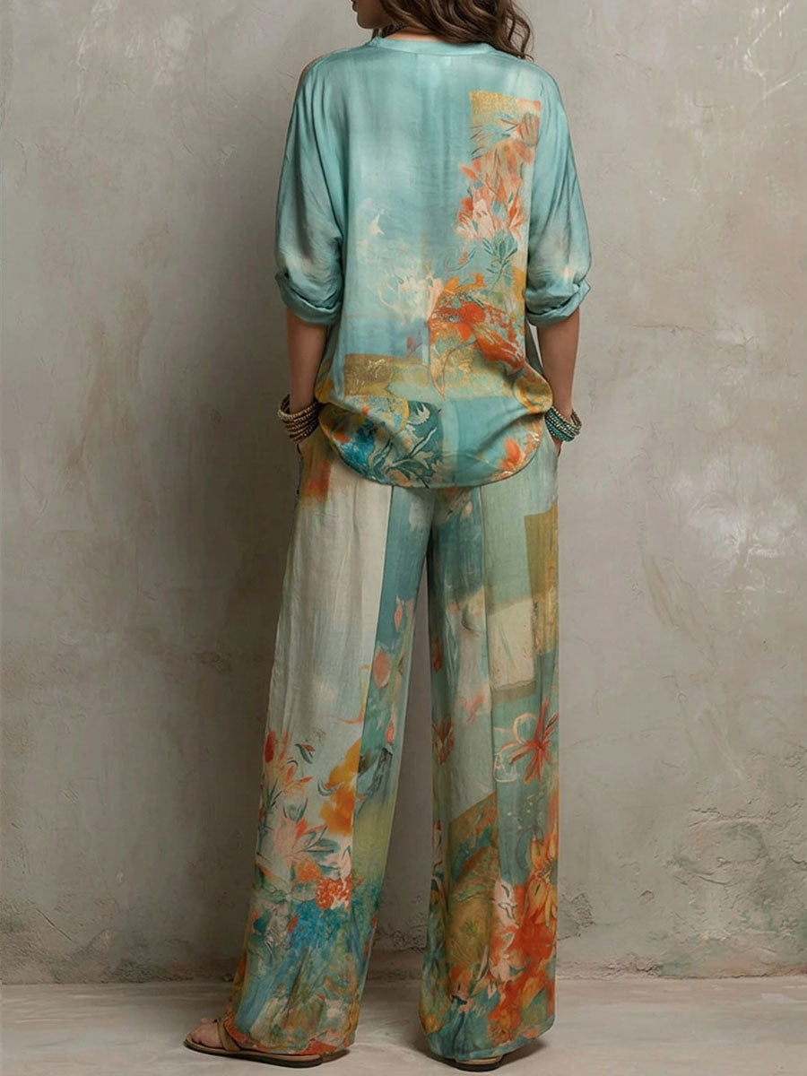 Chiaran - Conjunto com Padrão Floral e Calças de Perna Larga