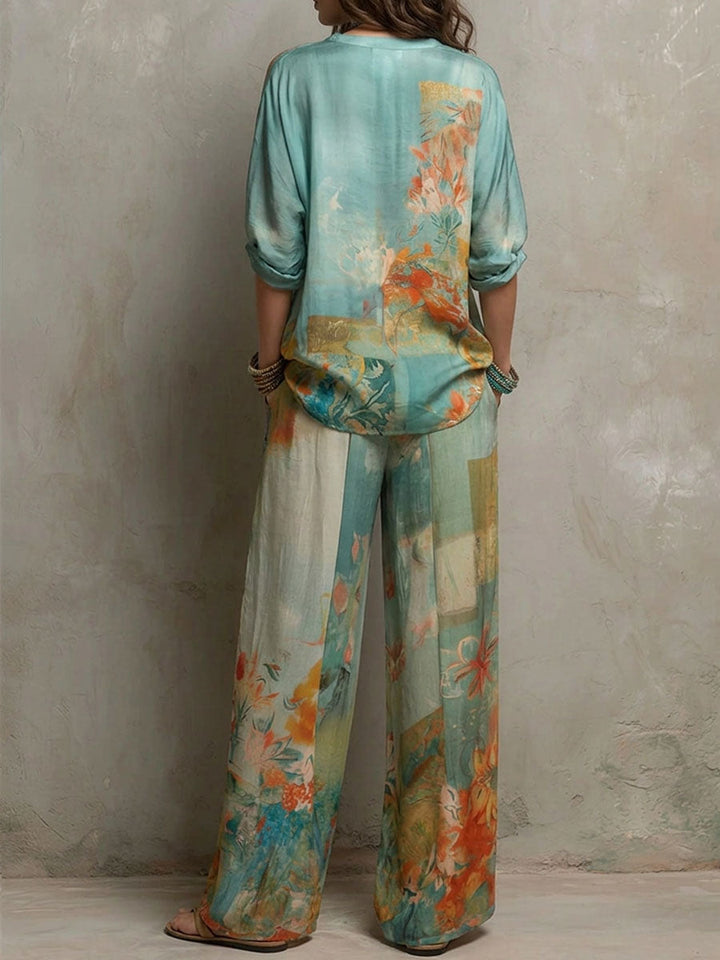 Chiaran - Conjunto com Padrão Floral e Calças de Perna Larga