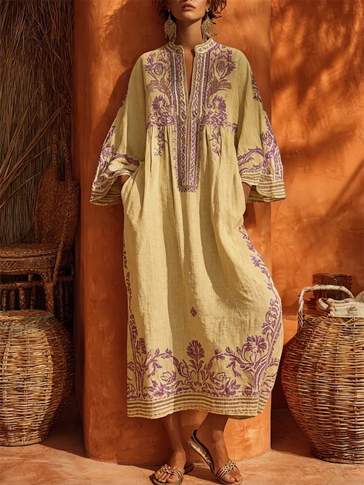Sariana - Vestido Boho Bordado Com Decote Em V