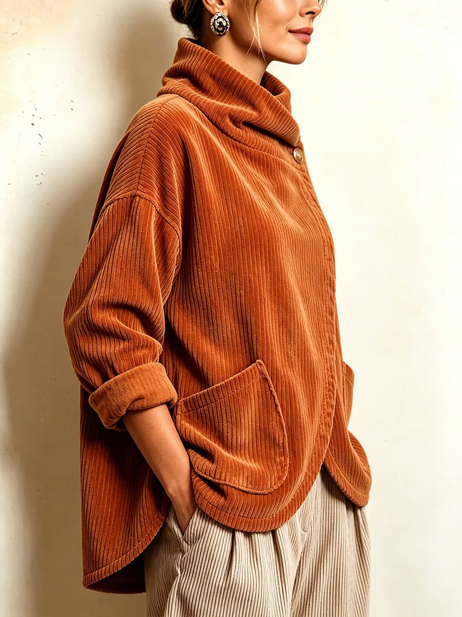 Sisuda  - Casaco Assimétrico De Veludo Cotelê Com Botões
