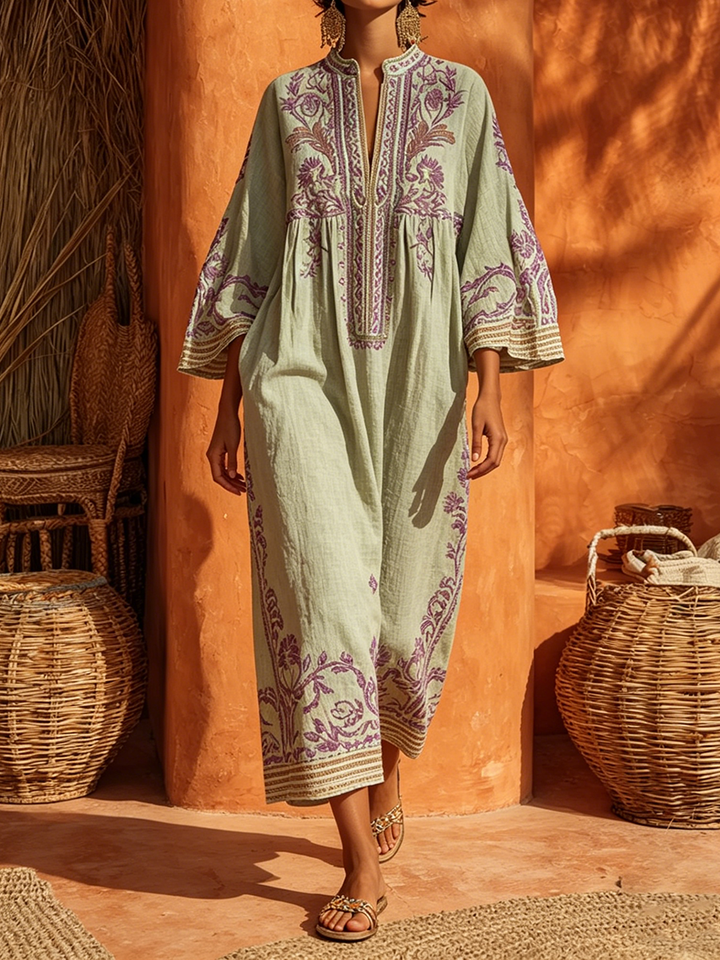 Sariana - Vestido Boho Bordado Com Decote Em V