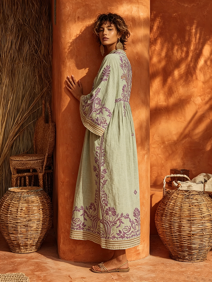Sariana - Vestido Boho Bordado Com Decote Em V