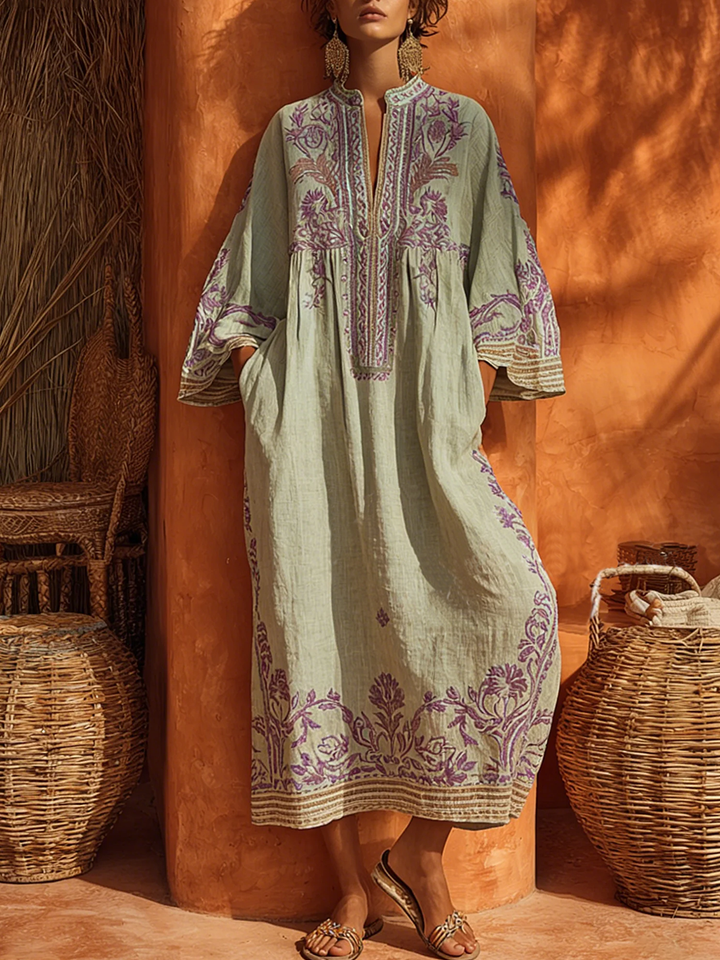 Sariana - Vestido Boho Bordado Com Decote Em V