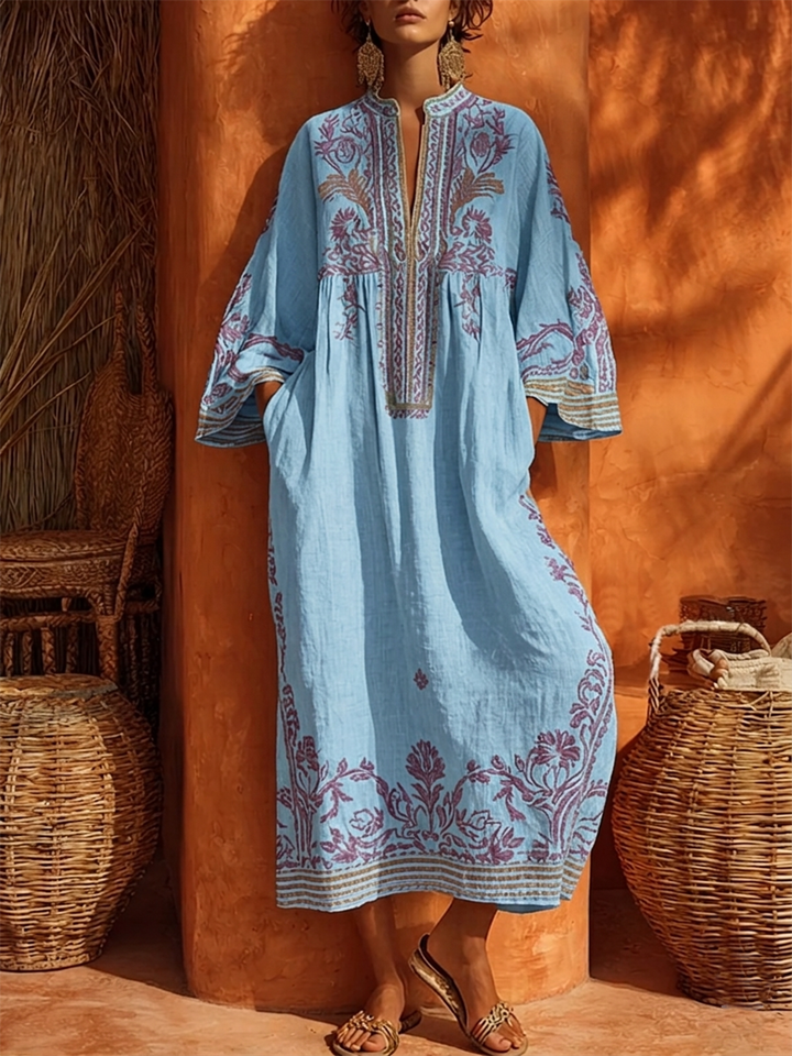 Sariana - Vestido Boho Bordado Com Decote Em V