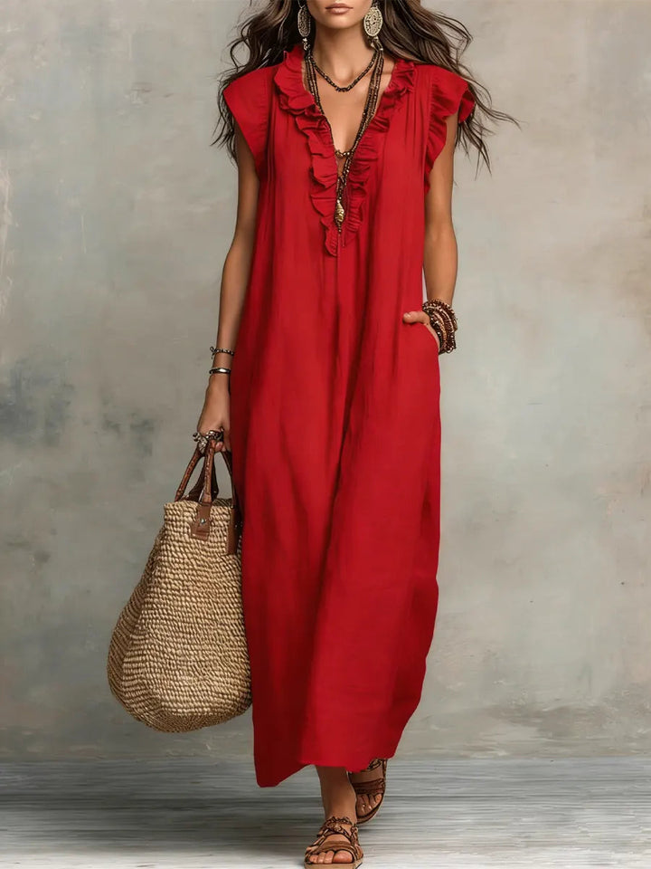 Uanavi - Vestido Longo De Estilo Boémio Em Linho