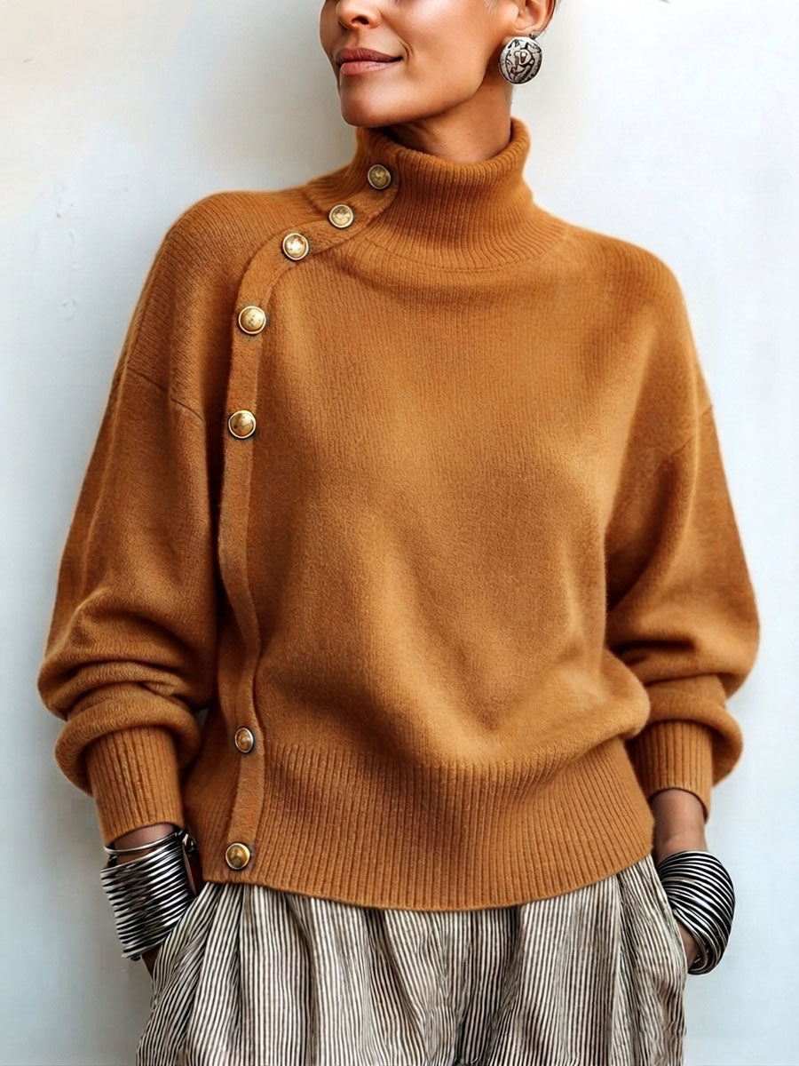 Lylian - Camisola de Manga Comprida Com Gola Alta e Acabamento em Botões