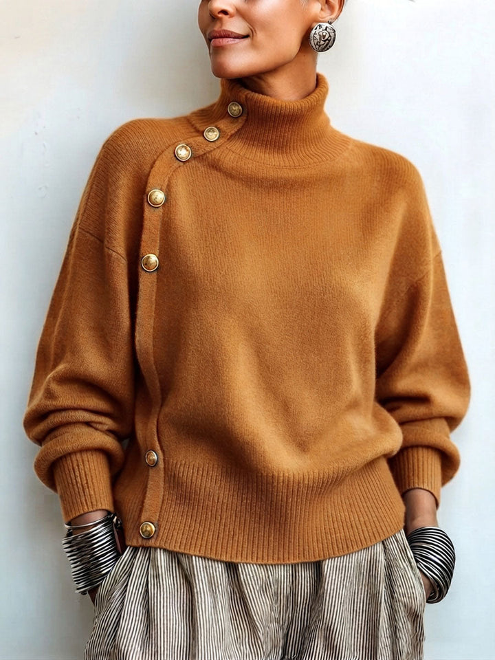 Lylian - Camisola de Manga Comprida Com Gola Alta e Acabamento em Botões