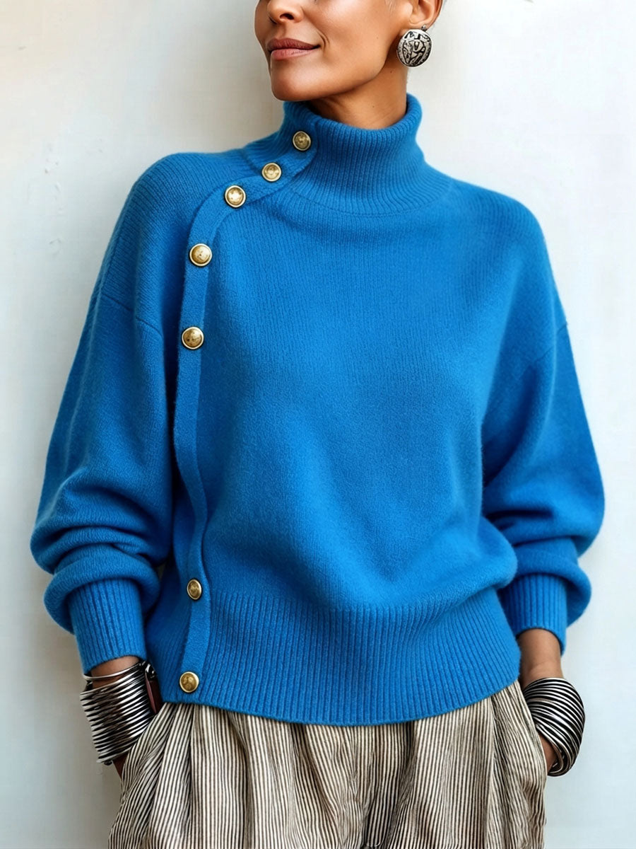 Lylian - Camisola de Manga Comprida Com Gola Alta e Acabamento em Botões