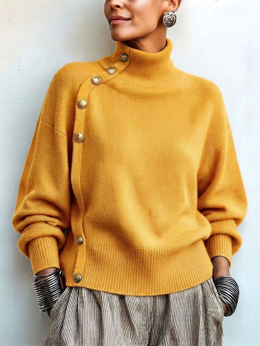 Lylian - Camisola de Manga Comprida Com Gola Alta e Acabamento em Botões