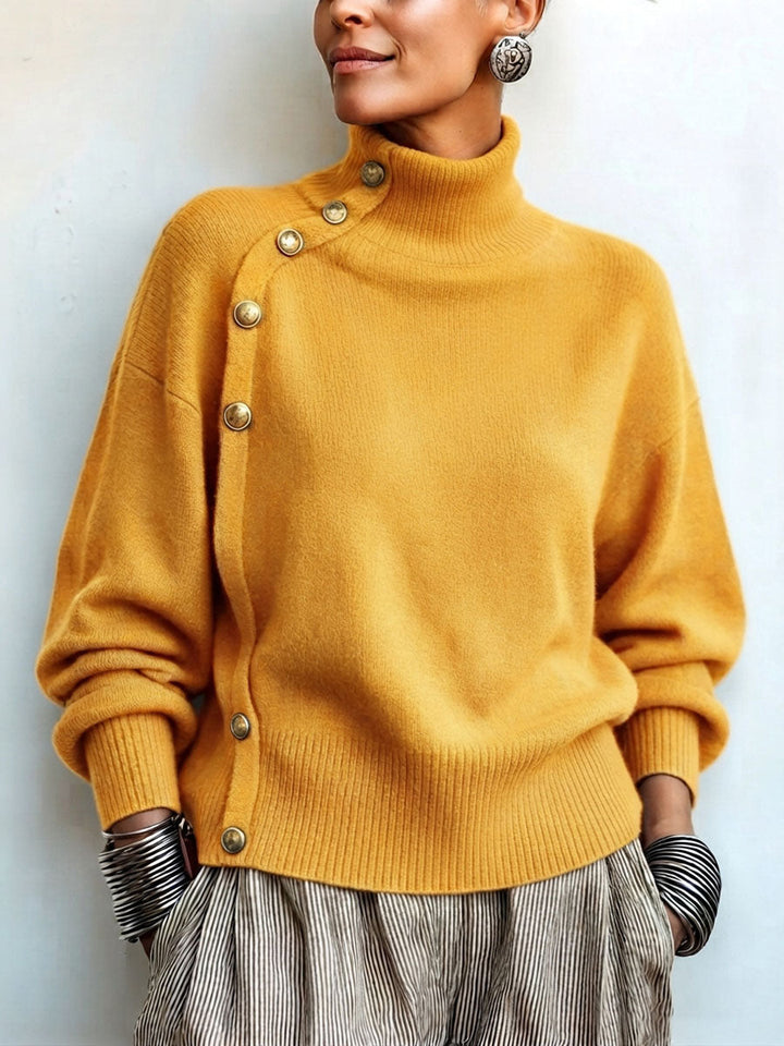 Lylian - Camisola de Manga Comprida Com Gola Alta e Acabamento em Botões