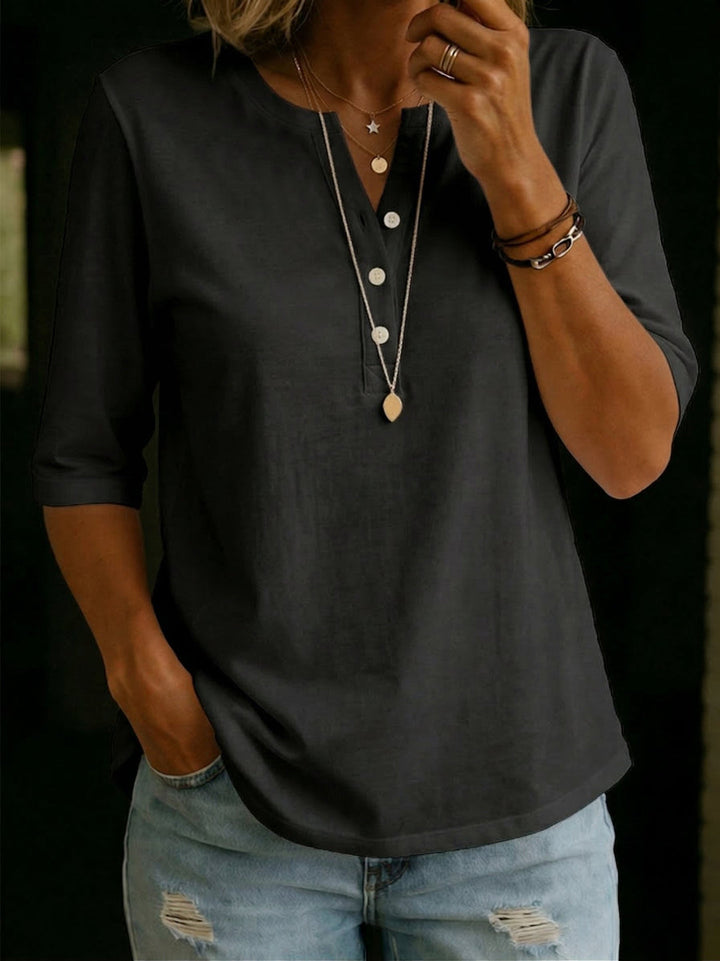 Hildah - Camisola Henley Elegante Com Botões