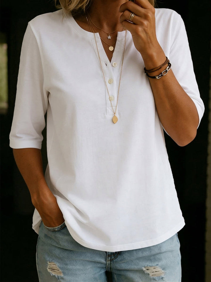 Hildah - Camisola Henley Elegante Com Botões