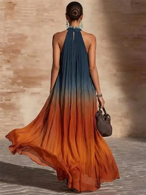 Naeela - Vestido Maxi Com Decote Halter/em V e Efeito Ombre
