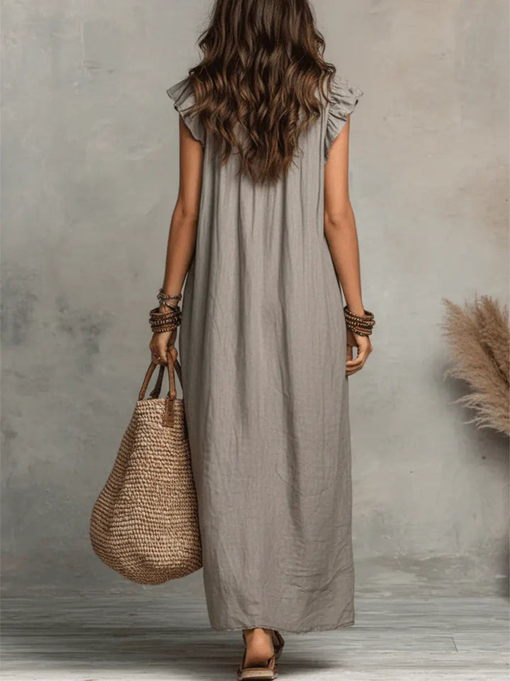 Uanavi - Vestido Longo De Estilo Boémio Em Linho