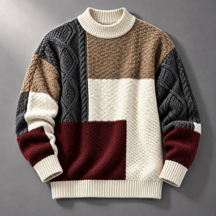 Trevon - Camisola Em Malha Trançada Com Efeito Patchwork